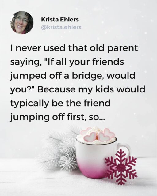For the record, I wrote this *before* my kid did a backflip off a 60' bridge. Which I'm sure you'll all agree is both badass and terrifying...

#momsirl #genxlife #momcom #marriedwithchildren #genxmoms #momlıfe #momofteen #honestparents #grayhair #honestparenting #adhdkid #momofteenageboys #momofteenboys